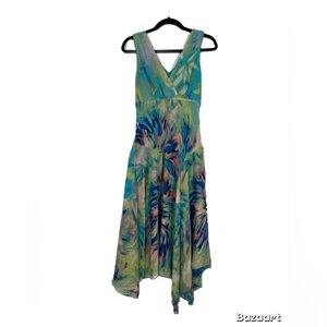 Rabbit Rabbit Rabbit Chiffon Watercolor Asymmetrical Fairycore Midi Dress sz 10